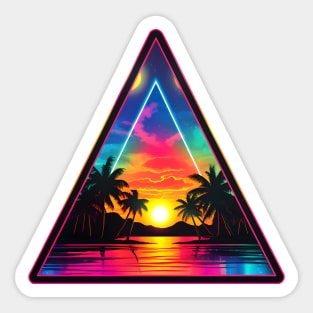 Retrowave Tropical Sunset in Triangle Sticker